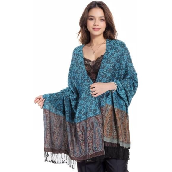Women Pashmina Shawls and Wraps Scarf Soft Silky Reversible Paisley - Picture 2 of 6